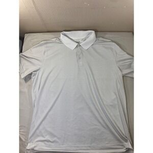 BCG Golf 2XL Polo Shirt Mens White Blue Striped Short Sleeve‎ Golf Casual
